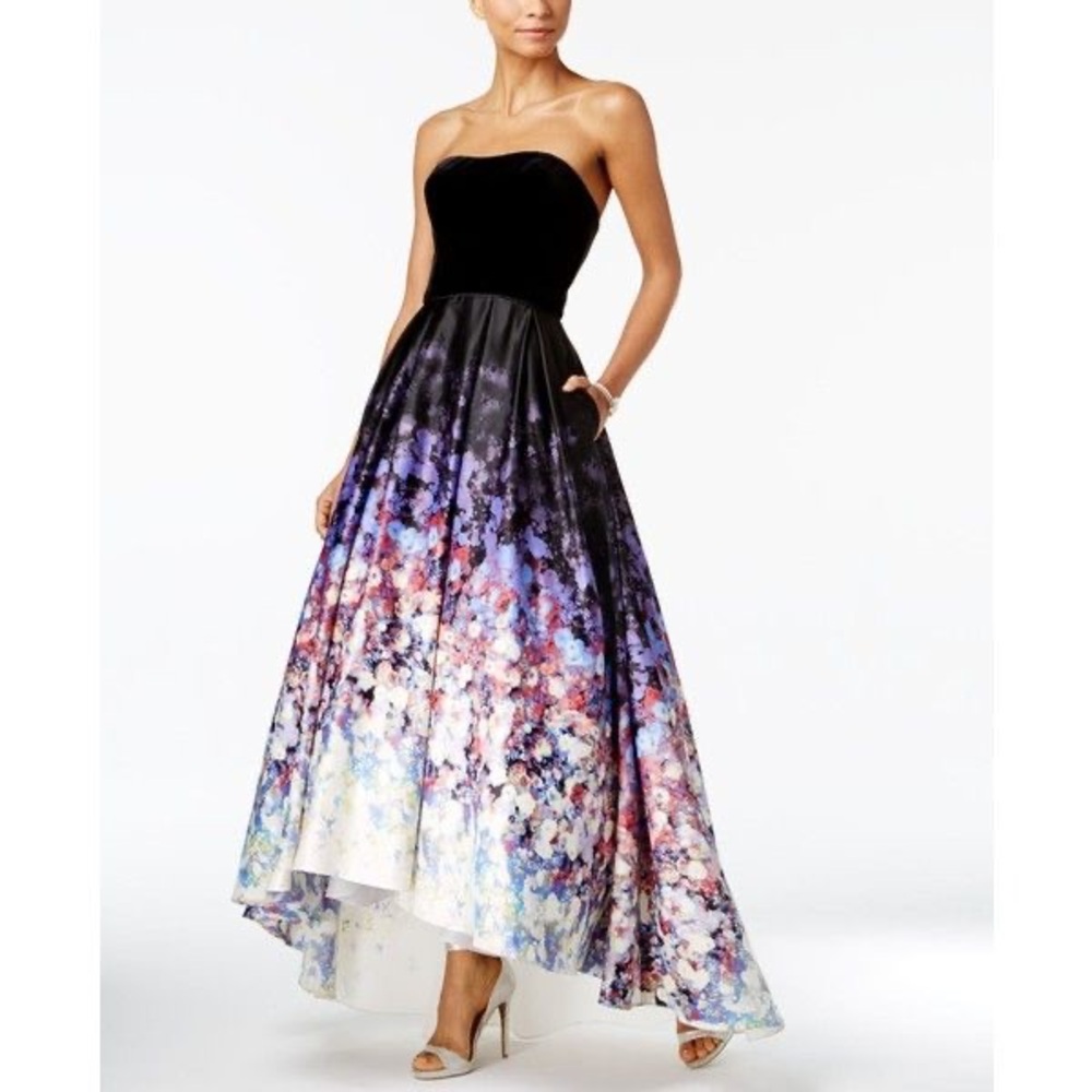 NWT Betsy & Adam Floral Printed Sleeveless Gown Maxi Dress Sz 2P - Picture 1 of 8